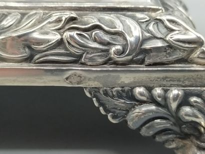 Covered drageoir, of square form, silver...