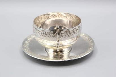 Chocolate cup and saucer in silver Louis...