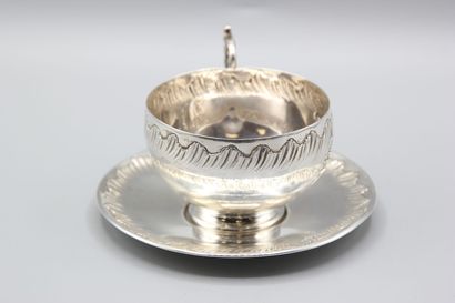 Chocolate cup and saucer in silver Louis...