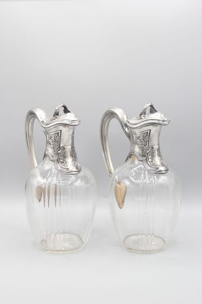 Pair of crystal decanters, silver and vermeil...