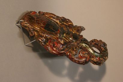 Élément décoratif en bois sculpté, polychromé...