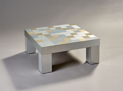 Square coffee table in chromed and gilded...