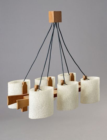 Hanging lamp of rectangular form in teak.
Has...