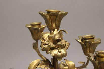 Paire de candélabres à cinq bras de lumières.
Bronze...