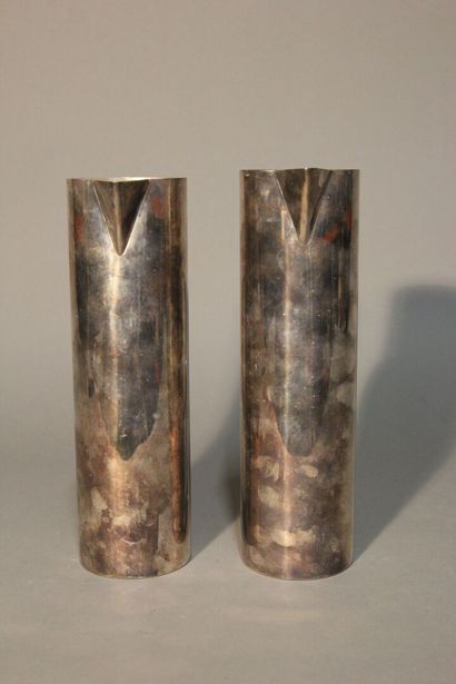 Pair of large straight silver-plated metal...