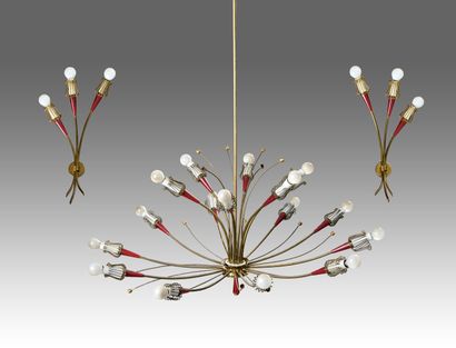 LUNEL, attributed to.
Chandelier and pair...