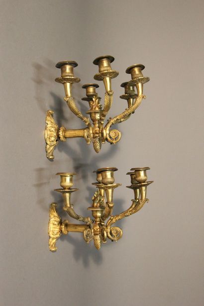 Paire d'appliques en bronze doré et ciselé...