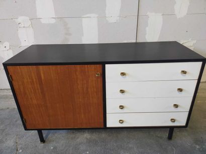 Rectangular chest of drawers in teak, black...