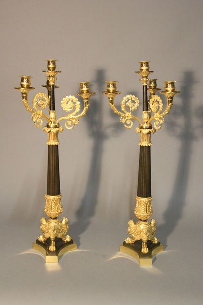 Importante paire de candélabres en bronze...