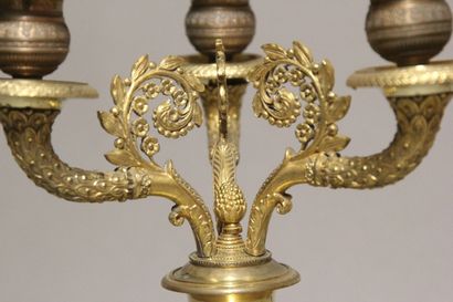 Paire de chandeliers en bronze doré et ciselé...