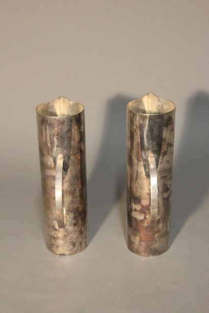 Pair of large straight silver-plated metal...
