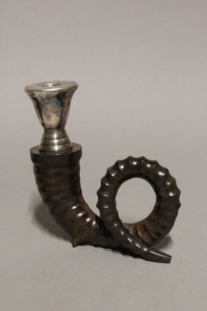 Pair of bronze candlesticks with three patinas...