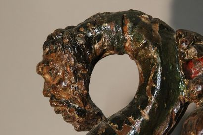 Élément décoratif en bois sculpté, polychromé...