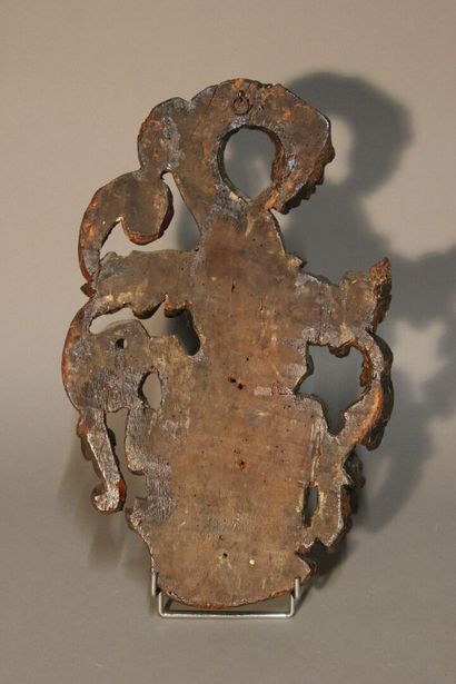 Élément décoratif en bois sculpté, polychromé...