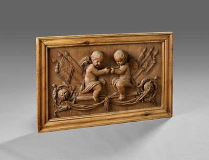 Panneau de boiserie en chêne.
Décor en ronde-bosse...