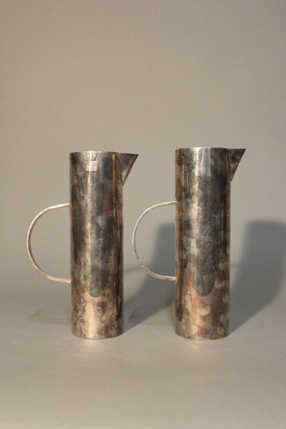 Pair of large straight silver-plated metal...