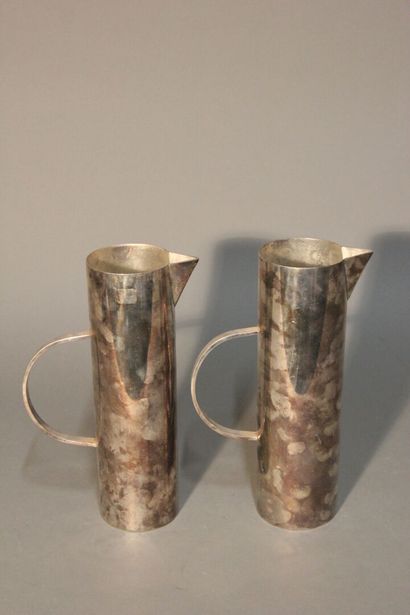 Pair of large straight silver-plated metal...