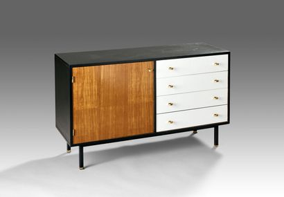 Rectangular chest of drawers in teak, black...