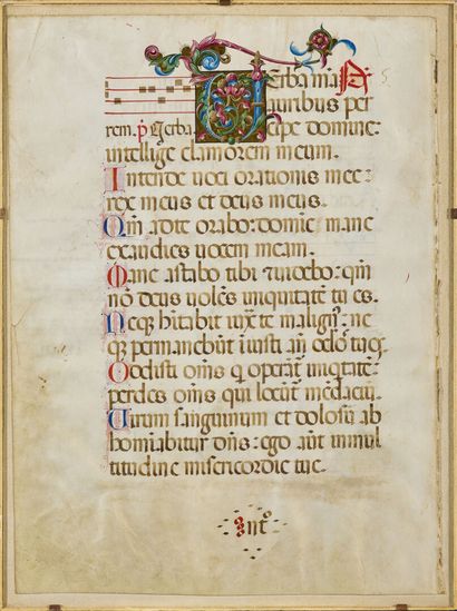 Paire de pages en vélins représentant des...