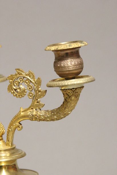 Paire de chandeliers en bronze doré et ciselé...