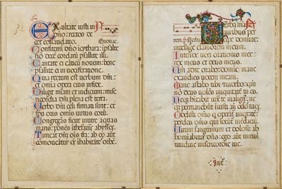 Paire de pages en vélins représentant des...