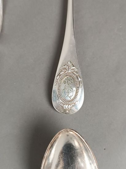CHRISTOFLE.
Partie de ménagère, modèle uniplat.
Spatule...