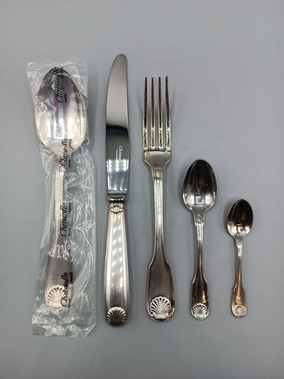 CHRISTOFLE.
Partie de ménagère en métal argenté,...