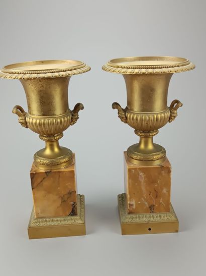 Pair of gilt bronze Medici vases of antique...