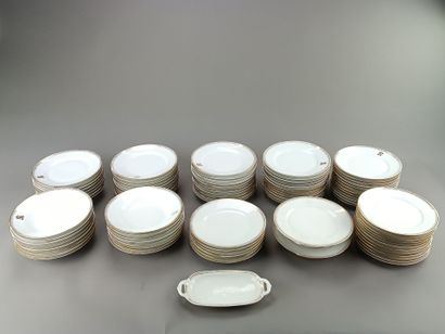 Serving set in white porcelain with gold...
