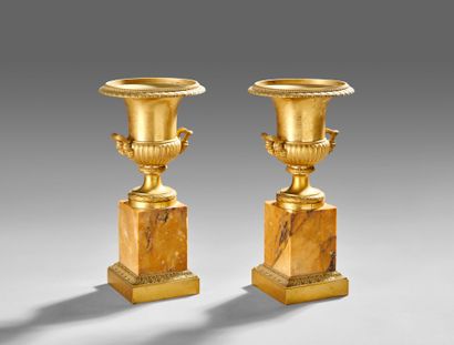 Pair of gilt bronze Medici vases of antique...