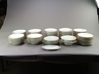Serving set in white porcelain with gold...