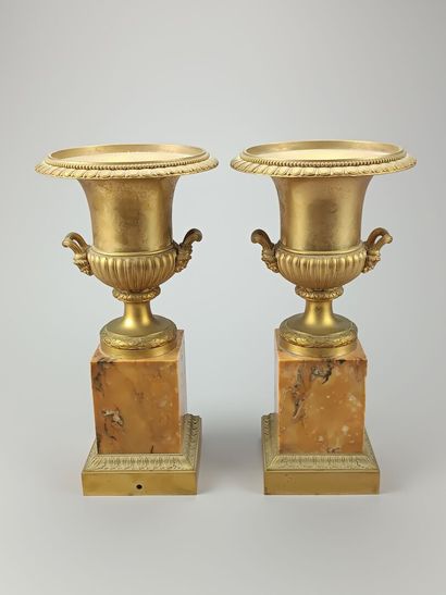 Pair of gilt bronze Medici vases of antique...