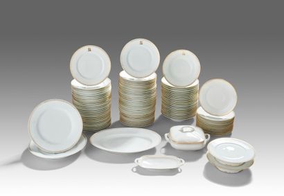 Serving set in white porcelain with gold...