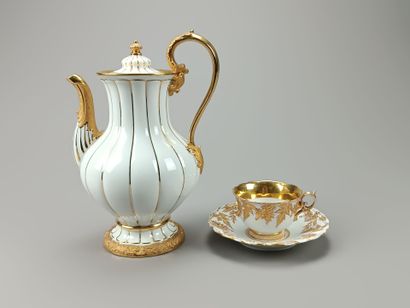 MEISSEN.
Coffee pot, cup and saucer in white...
