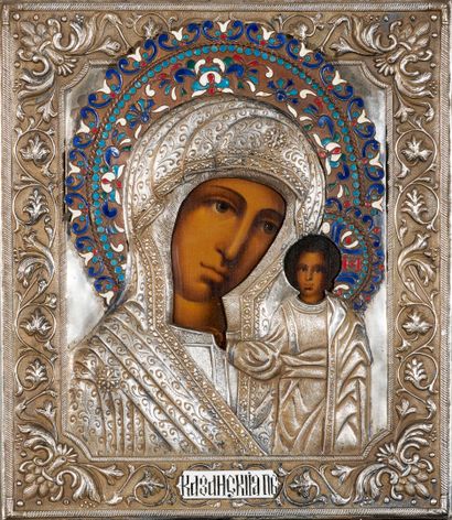 RUSSIA.
Icon depicting the Virgin and Child.
Enameled...