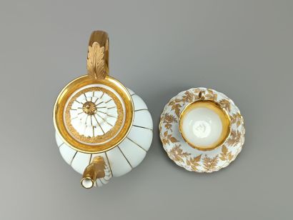 MEISSEN.
Coffee pot, cup and saucer in white...