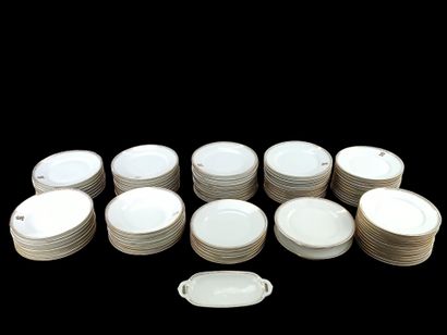 Serving set in white porcelain with gold...