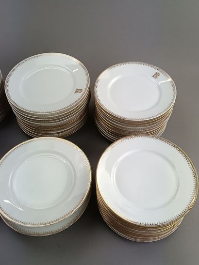 Serving set in white porcelain with gold...