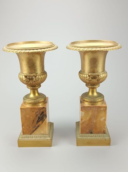 Pair of gilt bronze Medici vases of antique...