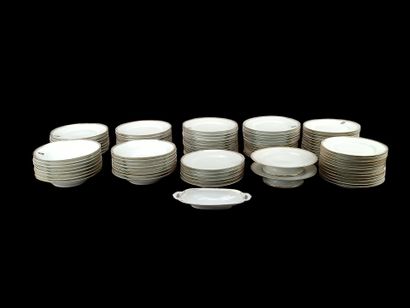Serving set in white porcelain with gold...
