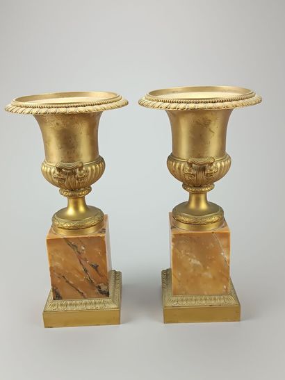 Pair of gilt bronze Medici vases of antique...