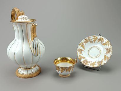 MEISSEN.
Coffee pot, cup and saucer in white...