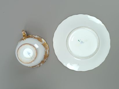 MEISSEN.
Coffee pot, cup and saucer in white...