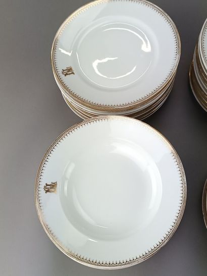 Serving set in white porcelain with gold...