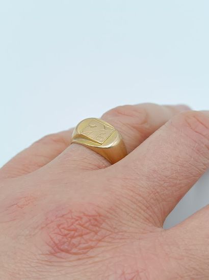 Bague chevalière en or jaune 750°°.
Chaton...