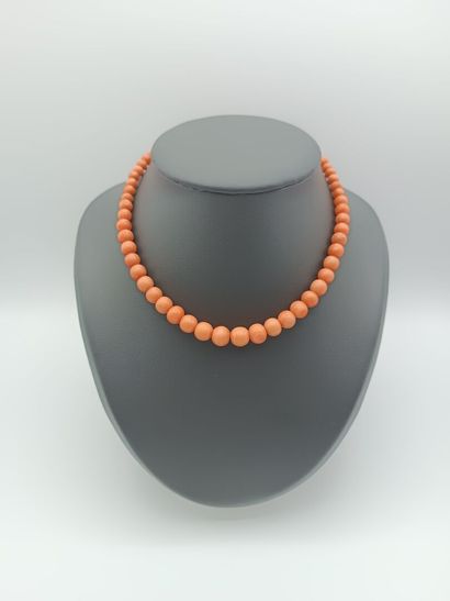 Collier en chute orné de billes de corail.
Fermoir...