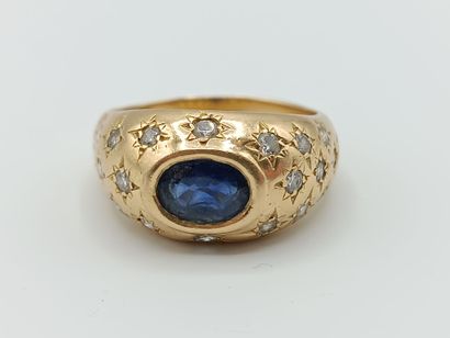 Bague jonc anglais en or jaune 750°° ornée...