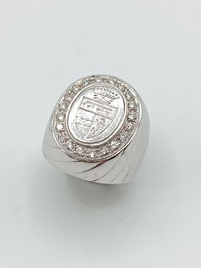 Bague chevalière jonc en or blanc 750°° ornée...