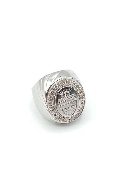 Bague chevalière jonc en or blanc 750°° ornée...