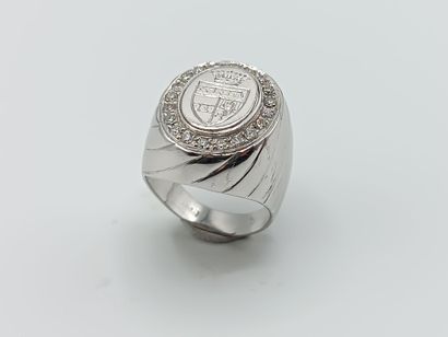 Bague chevalière jonc en or blanc 750°° ornée...